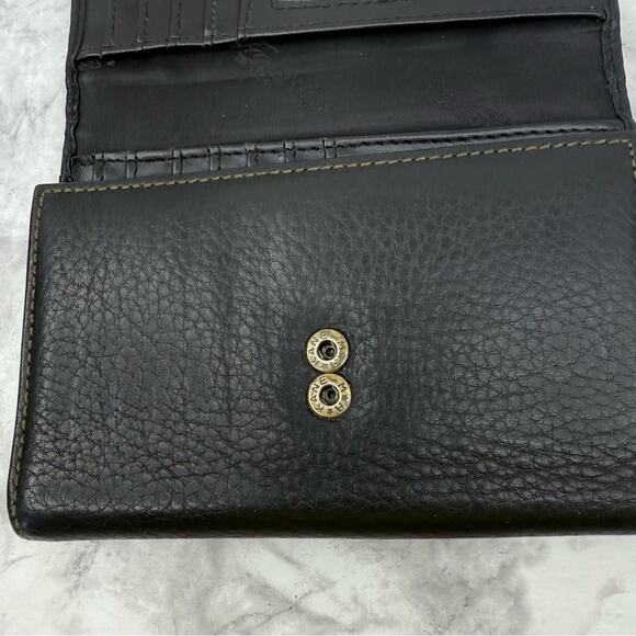 FOSSIL Black Genuine Leather Embossed Logo Trifold Wallet - Picture 10 of 15